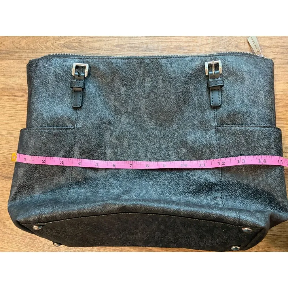 Michael Kors Black Signature Jet Set Top-Zip Tote & Wallet Bundle EUC